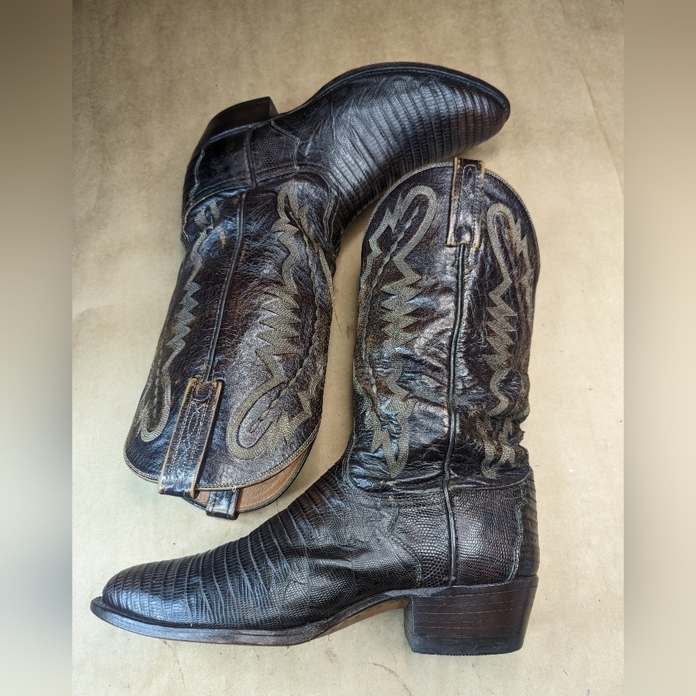 Lucchese Boots men's size 8.5EE Exotic Genuine Brown Teju Lizard Classic Western - Picture 7 of 13